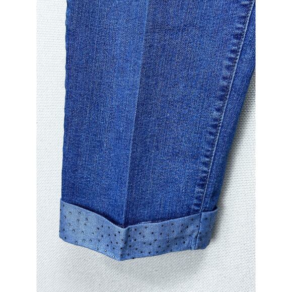 NYDJ Jeans Womens Size 12 Blue Cropped Bedazzled Cuffed Stretch - Picture 4 of 15